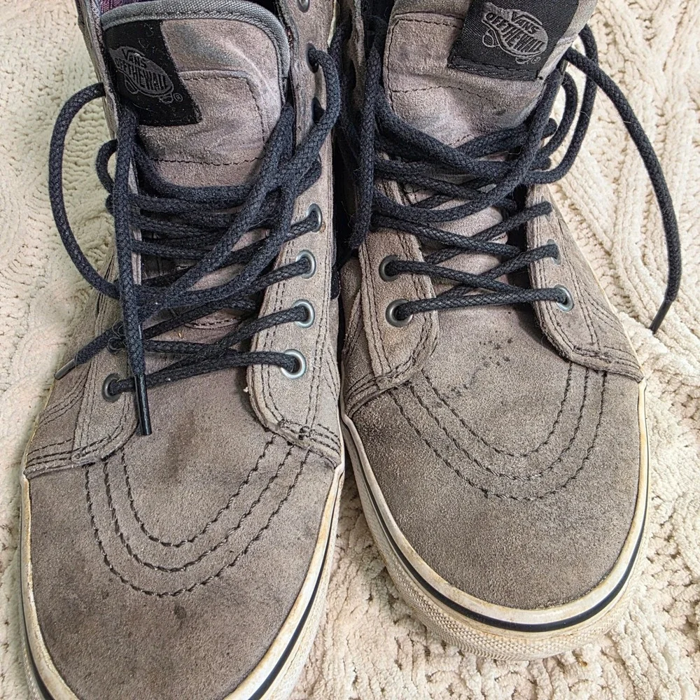 Vans Sk8-Hi MTE Grey Suede Plaid High Top Sneakers Mens 10.5 Good